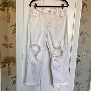 Altar'd State Cream Distressed Straight Leg Jeans